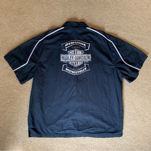Harley Davidson Mechanic Shirt Mens Sz XXL Black Short Sleeve Button Up - Picture 2 of 14